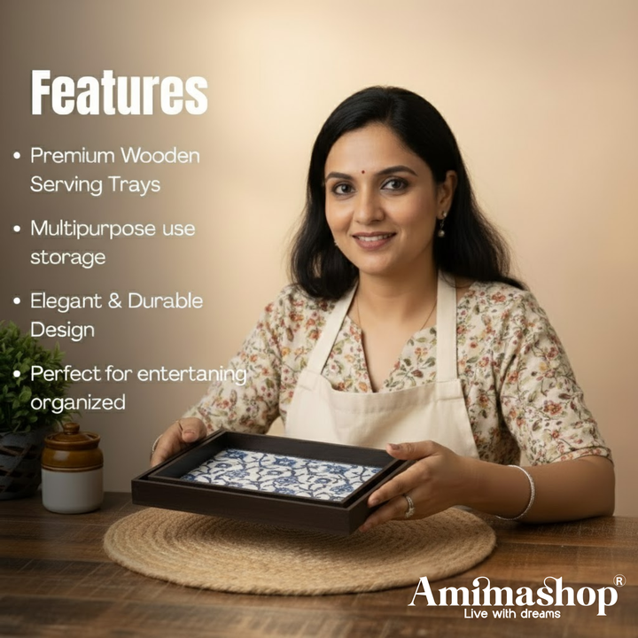 Wooden Tray Set of 3 – Large, Medium & Small Sizes|Handcrafted Wooden Tray Set for Gift & Serving