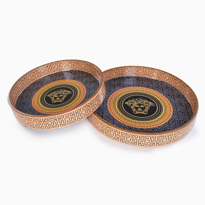 Set of 2 Round Wooden Serving Trays