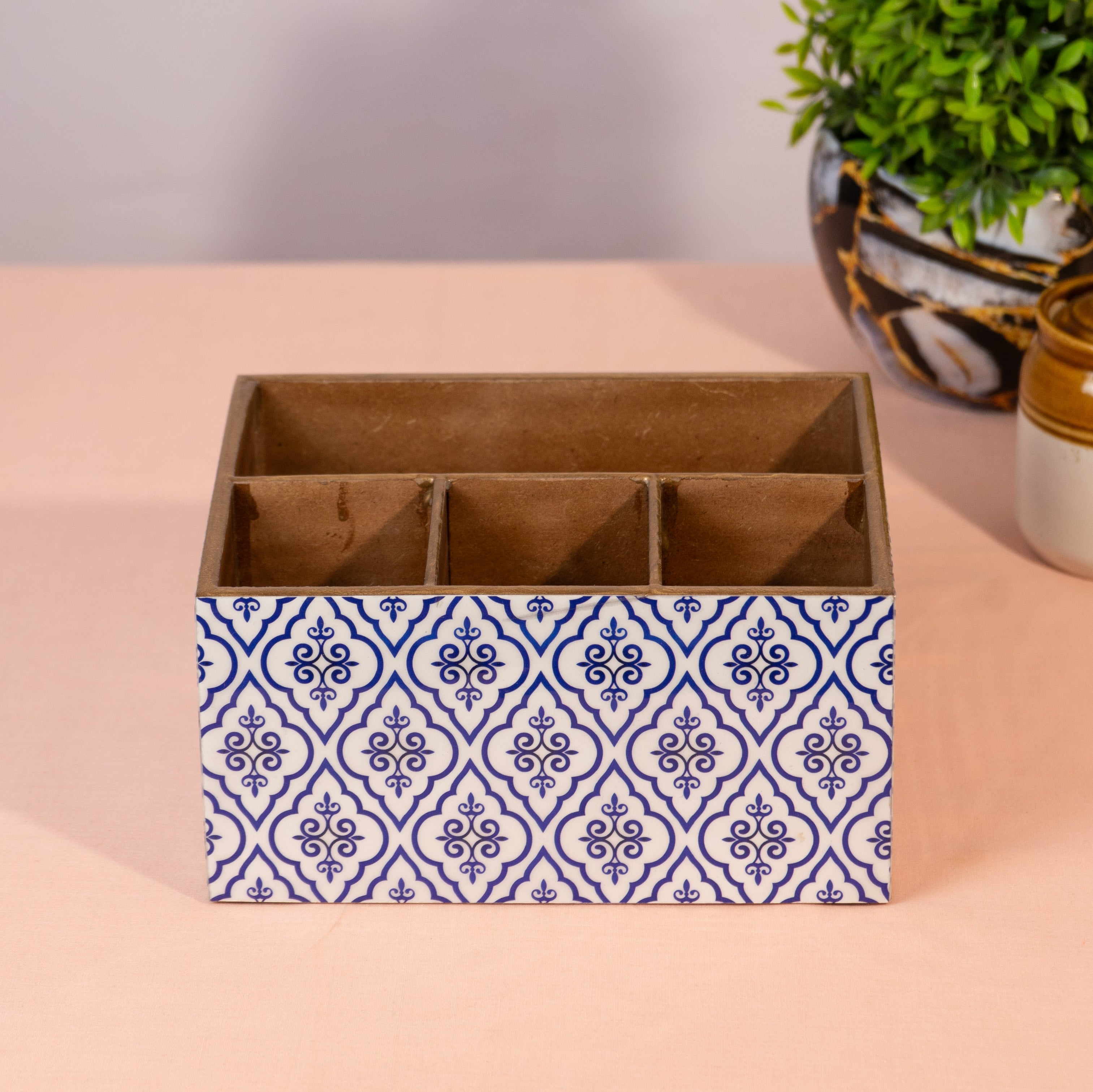 Wooden Utensil Holder - Kitchen Countertop Organizer for Spoons & Cutlery with 6 Slots