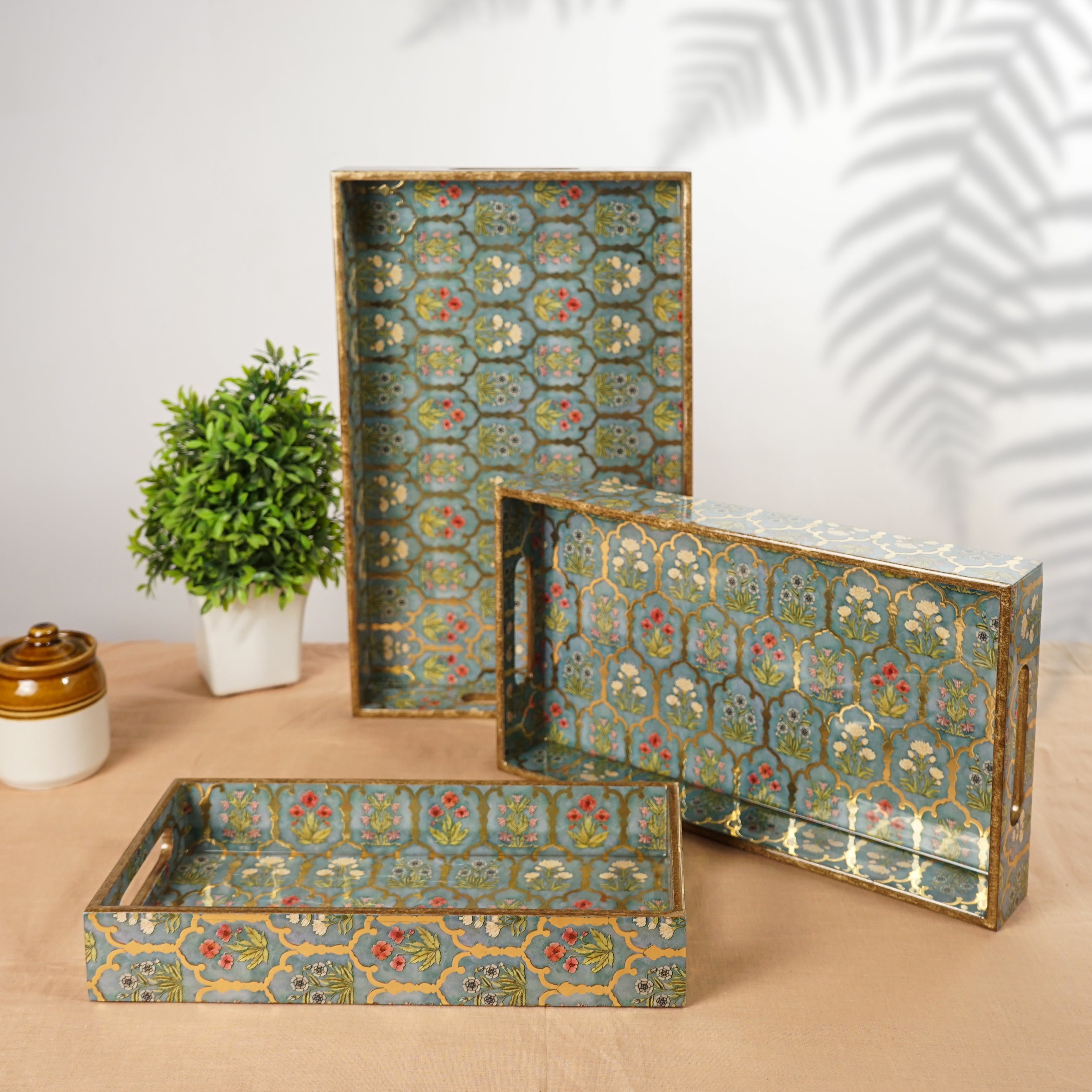 Set of 3 Rectangular Wooden Serving Trays - 12", 14", 16" Rustic Wood Cheese Board and Appetizer Platters