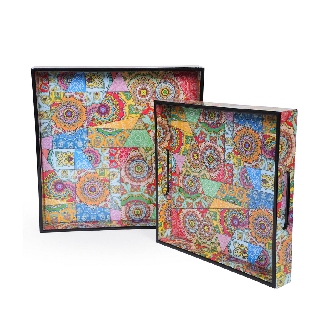 Amimashop® Multicolor Set of 2 Wooden Serving Trays 12"& 14"