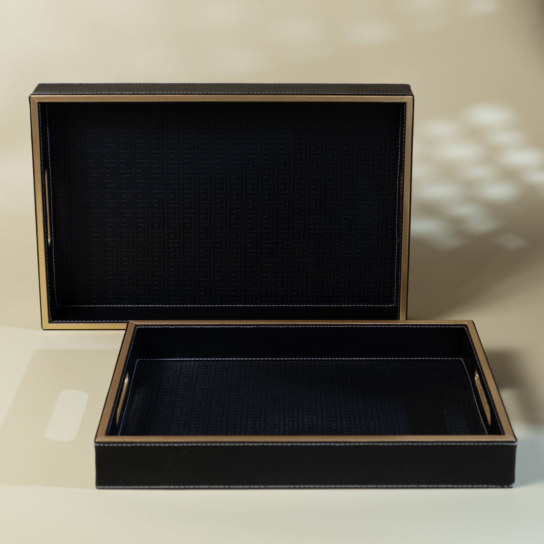 Wooden Tray Set of 2 | Rectangular Mango Wood Serving Trays | 18x12 & 16x10 Inch | Lather Finish | Decorative Kitchen, Dining & Coffee Table Tray