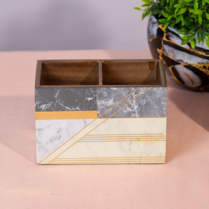 Wooden Cutlery Holder with 2 Sections – White Mabel Design Spoon Stand for Kitchen & Dining Table Organizer | Multipurpose Wooden Utensil Holder, Chammach Stand & Table Decor (10x16x12 cm) (Copy) (Copy)