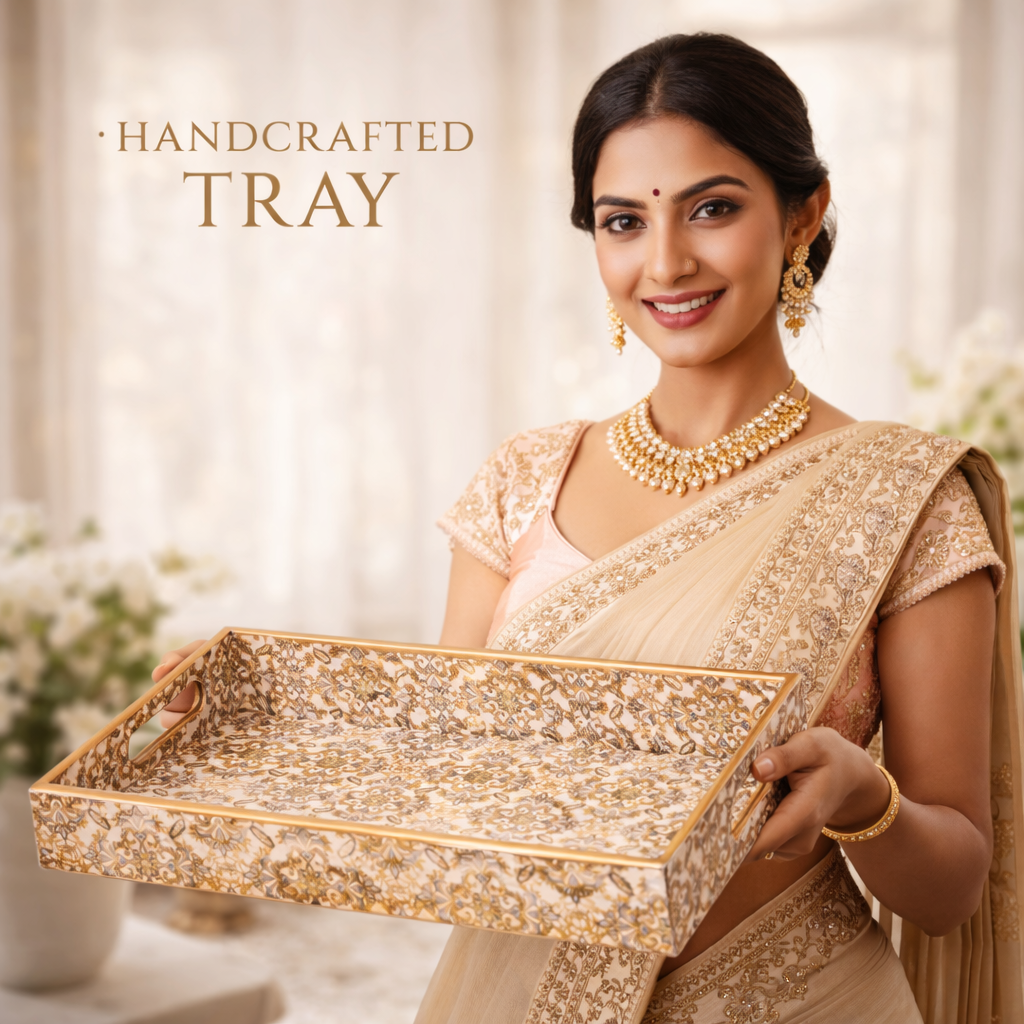 Gold Set of 3 Rectangular Wooden Serving Trays 16", 14", 12"