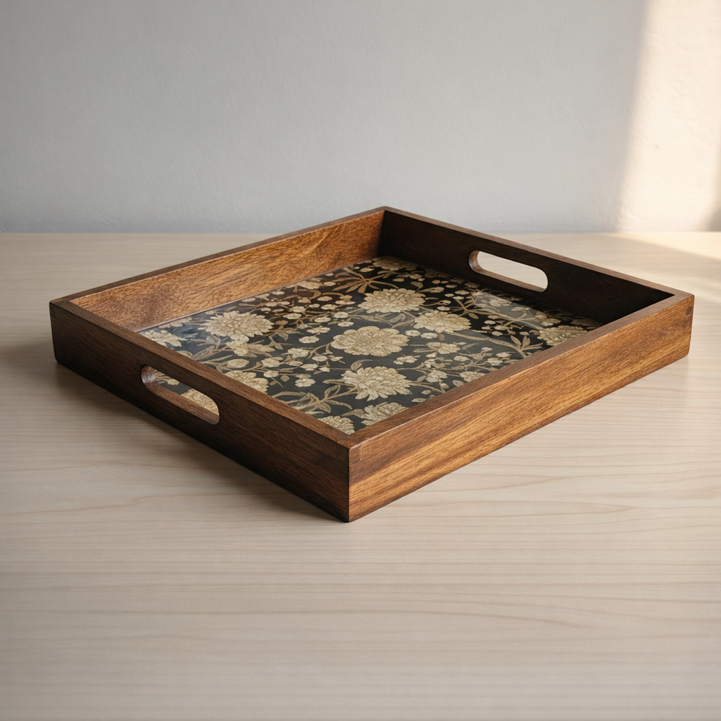 Serving Tray Large| Big Tray | Kitchen Serving Tray| | Wood Tray |Wooden Tray Decoration | Rectangular Serving Tray Waterproof | Wooden Tray Large Size of 16 x 10 inch (Set-1)