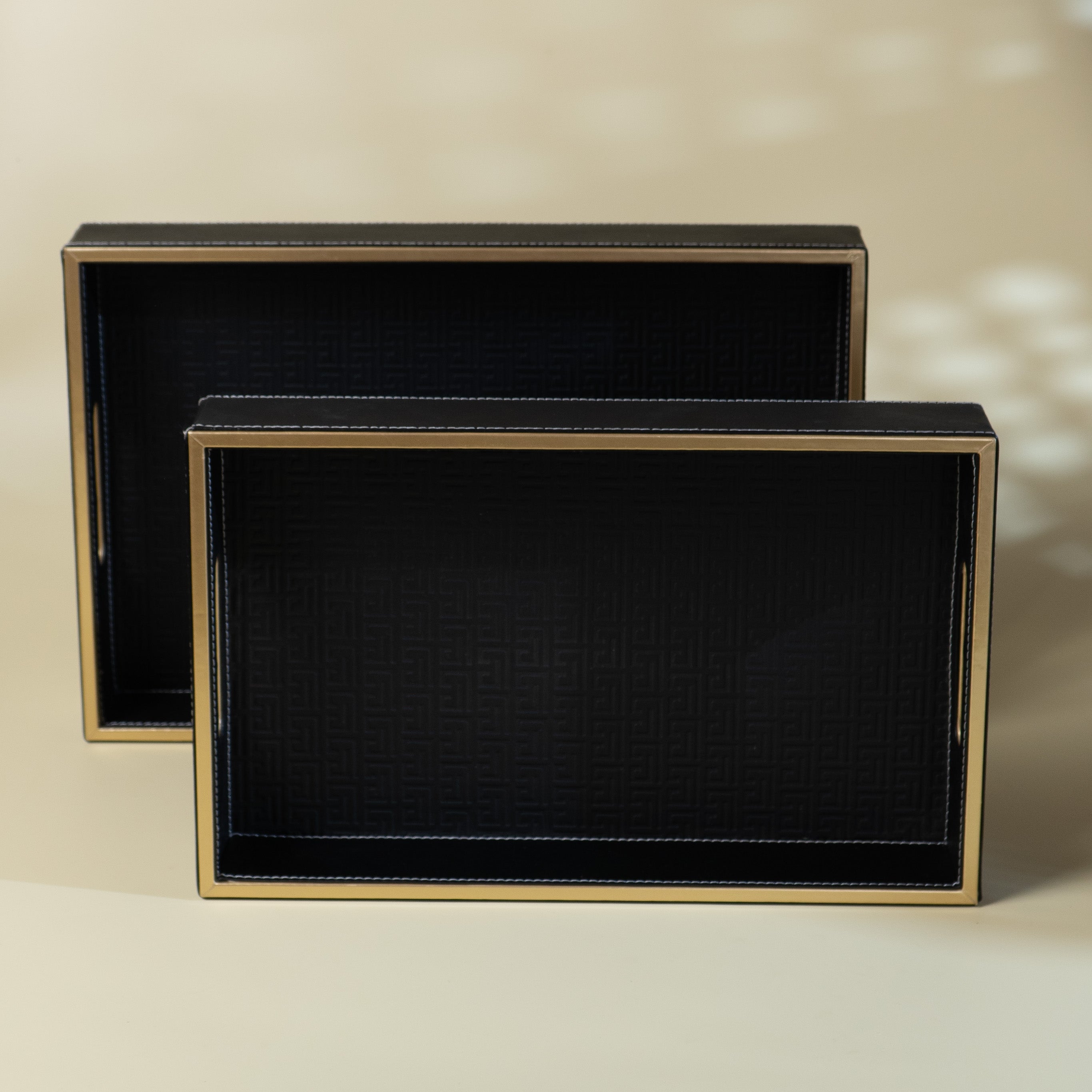 Wooden Tray Set of 2 | Rectangular Mango Wood Serving Trays | 18x12 & 16x10 Inch | Lather Finish | Decorative Kitchen, Dining & Coffee Table Tray