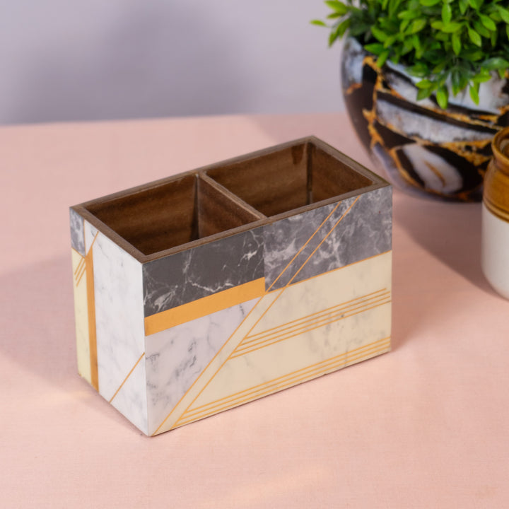 Wooden Cutlery Holder with 2 Sections – White Mabel Design Spoon Stand for Kitchen & Dining Table Organizer | Multipurpose Wooden Utensil Holder, Chammach Stand & Table Decor (10x16x12 cm) (Copy) (Copy)