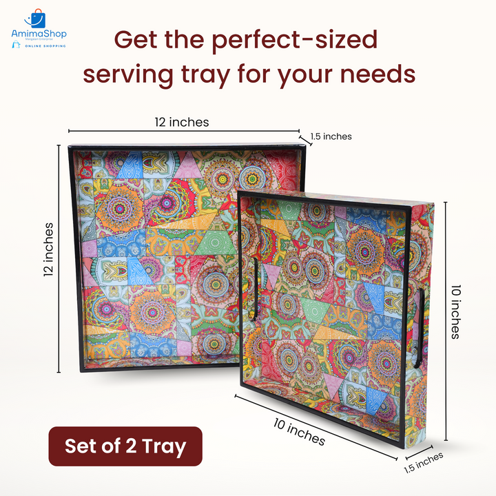 Amimashop® Multicolor Set of 2 Wooden Serving Trays 12"& 14"