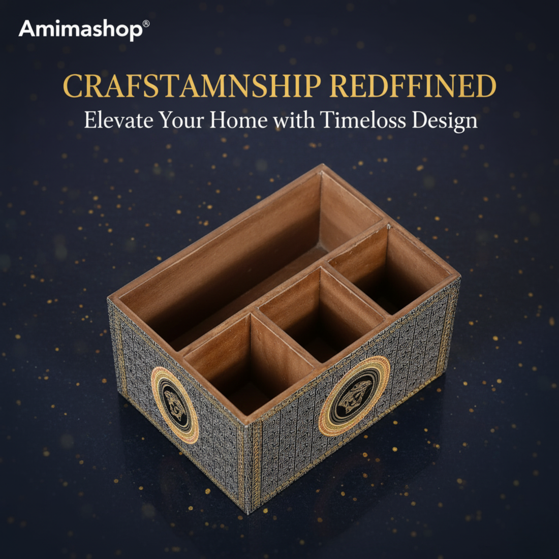 Wooden Cutlery Holder for Kitchen | Spoon Stand & Spoon Holder for Dining Table|4 Compartment Black Floral Design (L9.3 x W4.5 x H6.5 Inches) (Copy)