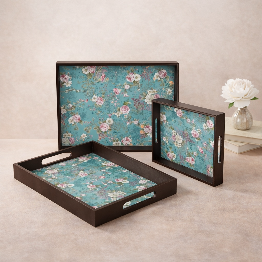 Wooden Tray Set of 3 – Large, Medium & Small Sizes|Handcrafted Wooden Tray Set for Gift & Serving