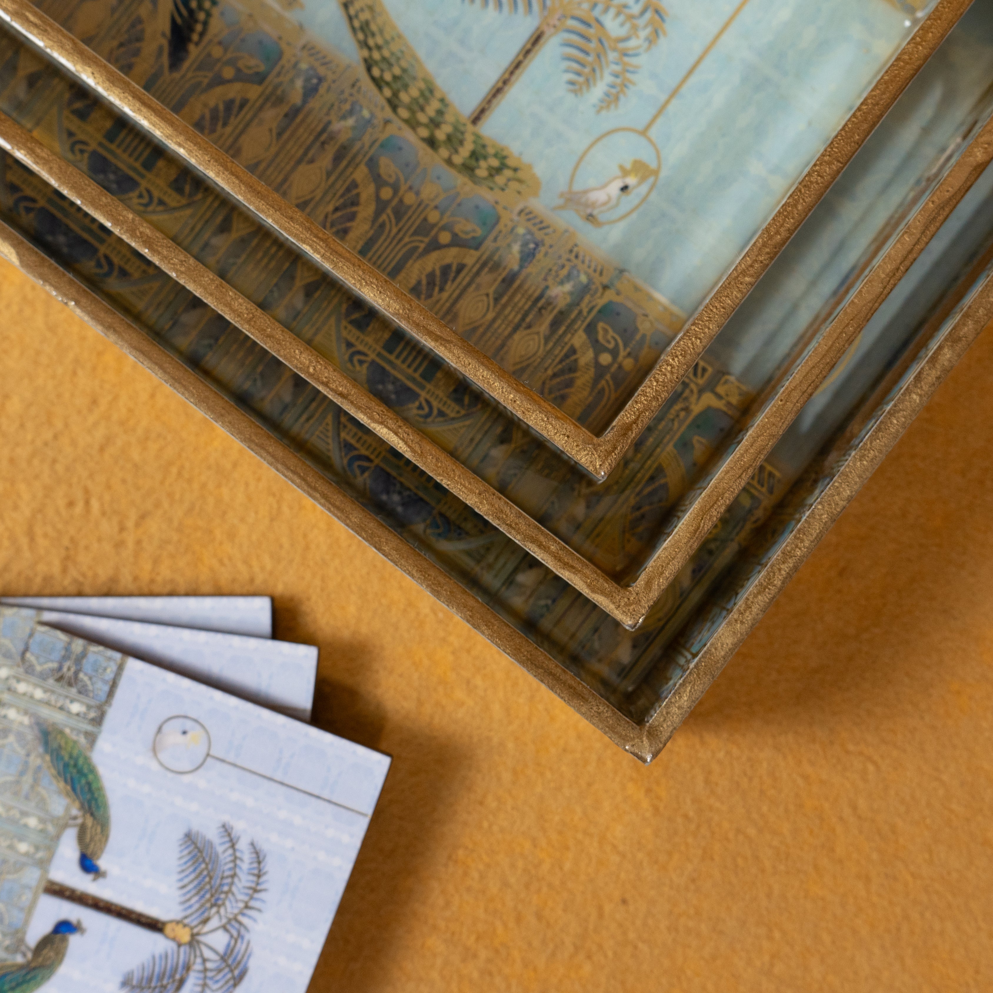 Premium Wooden Tray Set of 3 with 6 Coasters | Large, Medium & Small Sizes for Serving, Dining & Decor