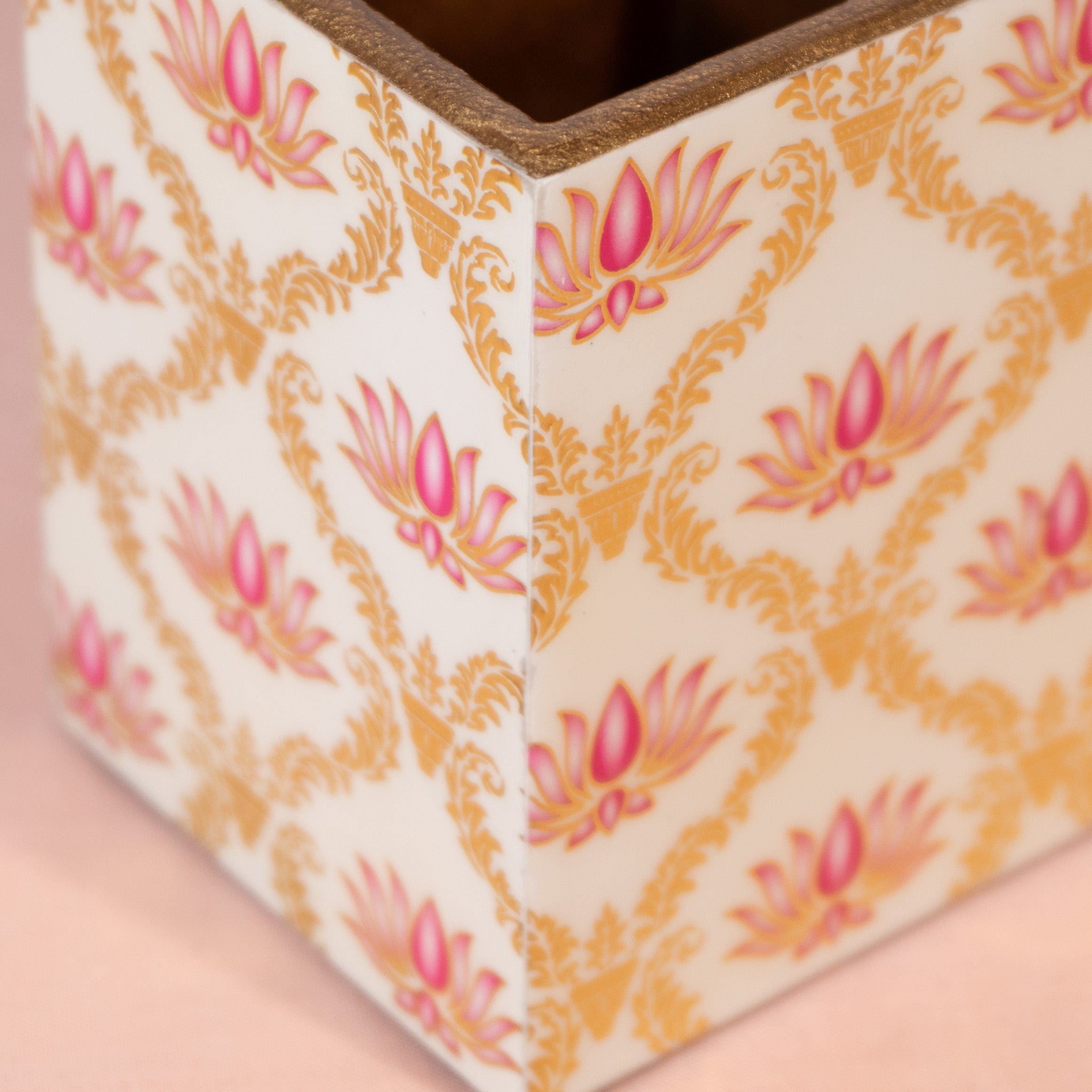 Wooden Cutlery Holder with 2 Sections – White Flower Design Spoon Stand for Kitchen & Dining Table Organizer | Multipurpose Wooden Utensil Holder, Chammach Stand & Table Decor (10x16x12 cm)