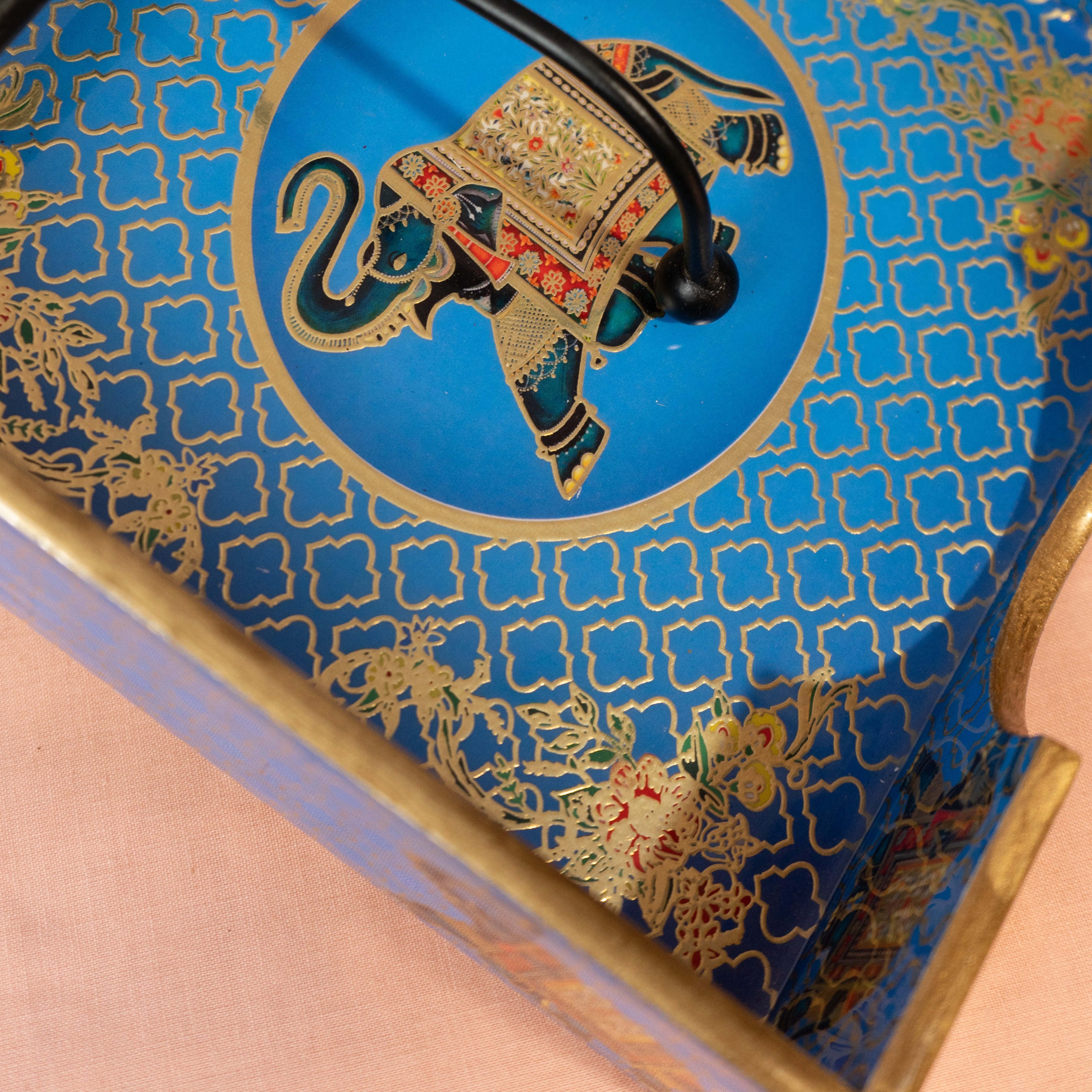 Wooden Napkin Holder for Dining Table | Handcrafted Tissue Holder Stand for Kitchen, Office & Home Décor | Wooden Tissue Paper Holder | Blue Gold Foil Design (8 x 8 x 2.5 Inches)