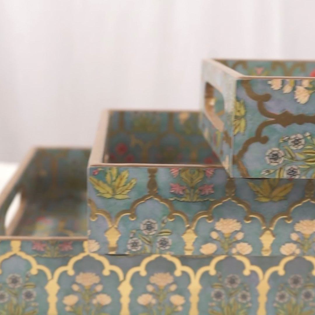 Set of 3 Rectangular Wooden Serving Trays - 12", 14", 16" Rustic Wood Cheese Board and Appetizer Platters