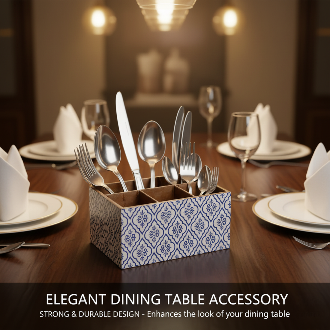 Wooden Utensil Holder - Kitchen Countertop Organizer for Spoons & Cutlery with 6 Slots