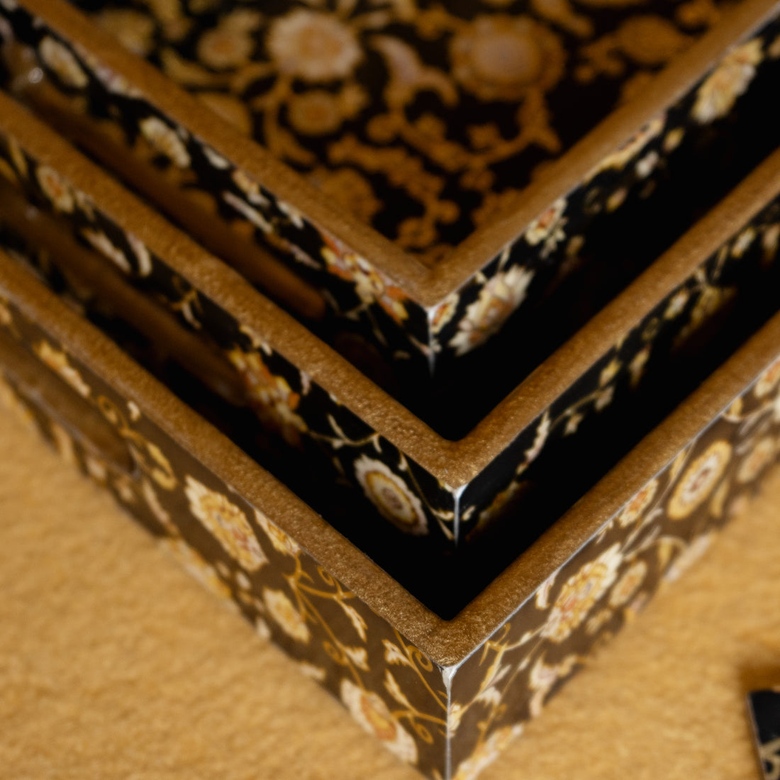 Premium Wooden Tray Set of 3 with 6 Coasters | Large, Medium & Small Sizes for Serving, Dining & Decor