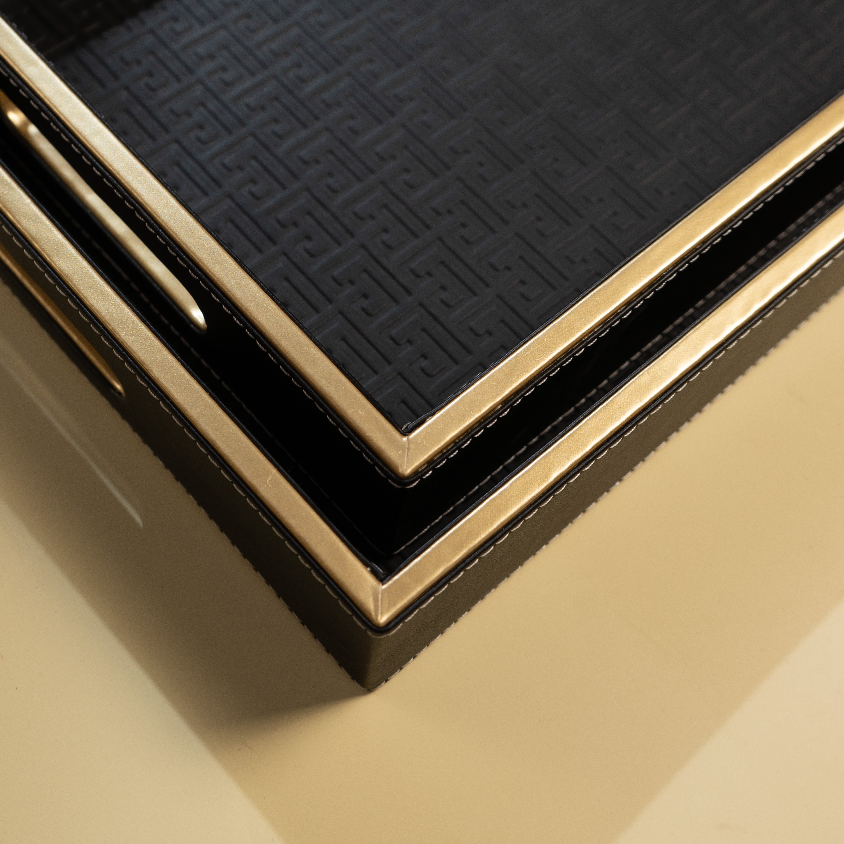 Wooden Tray Set of 2 | Rectangular Mango Wood Serving Trays | 18x12 & 16x10 Inch | Lather Finish | Decorative Kitchen, Dining & Coffee Table Tray