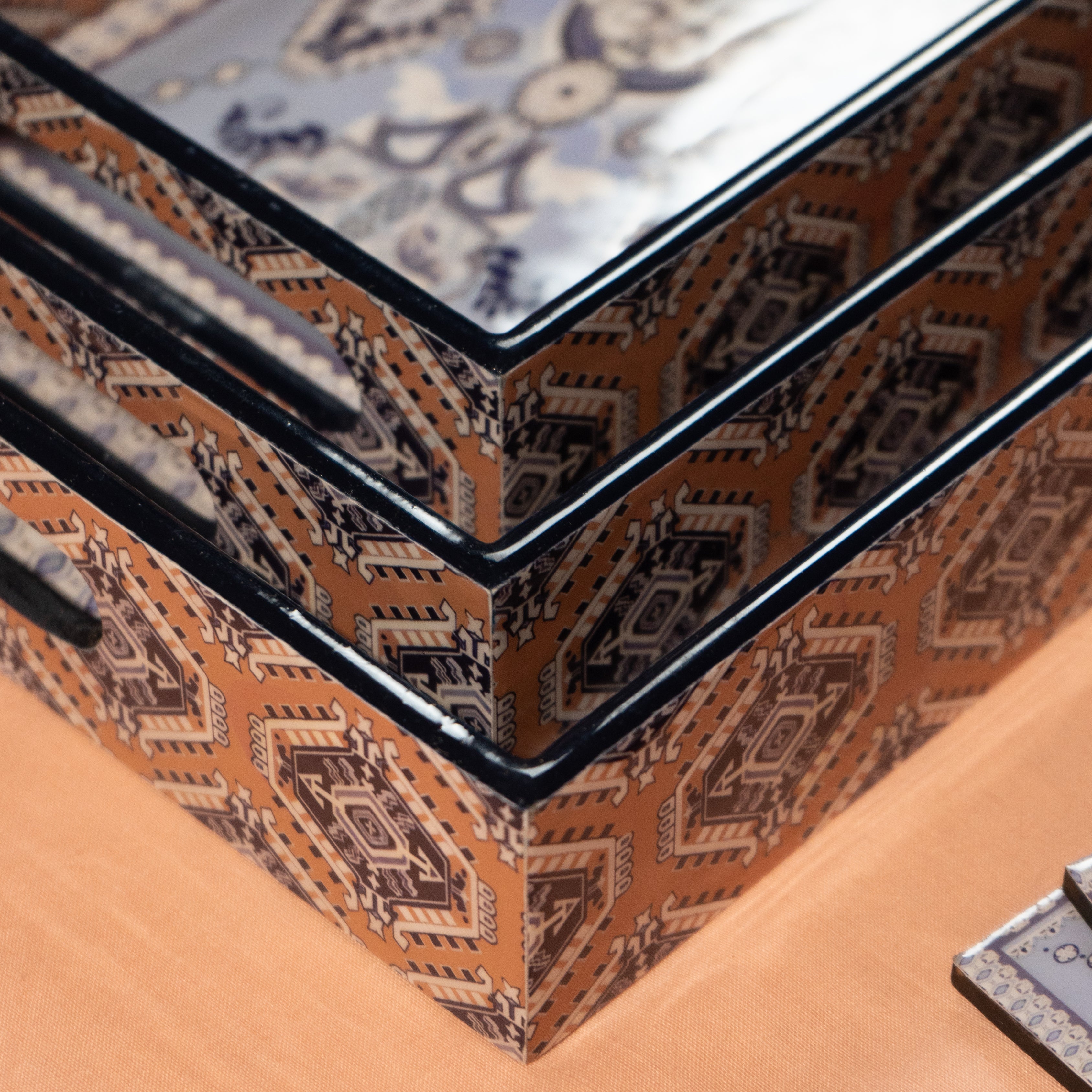 Premium Wooden Tray Set of 3 with 6 Coasters | Large, Medium & Small Sizes for Serving, Dining & Decor