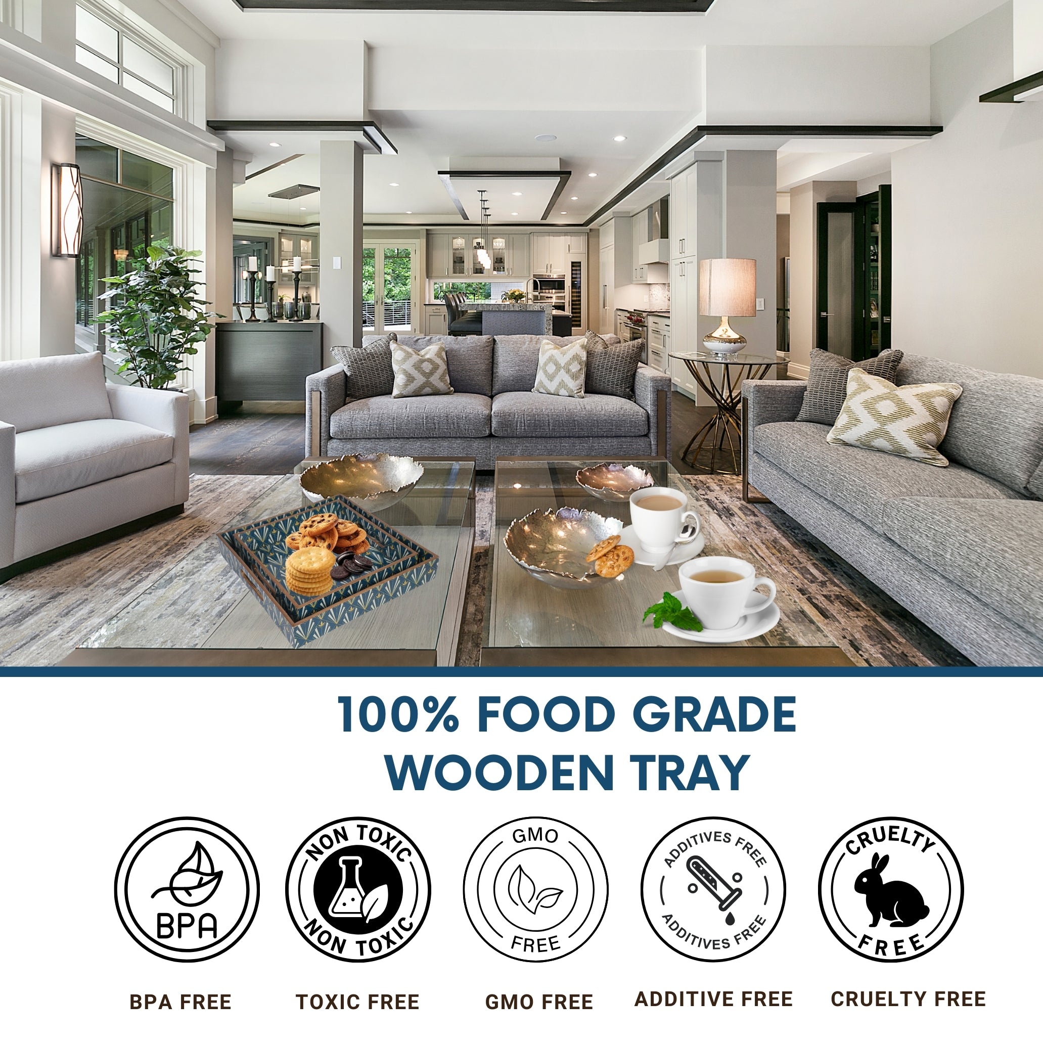 Set of 2 Wooden Serving Trays 12"& 10"