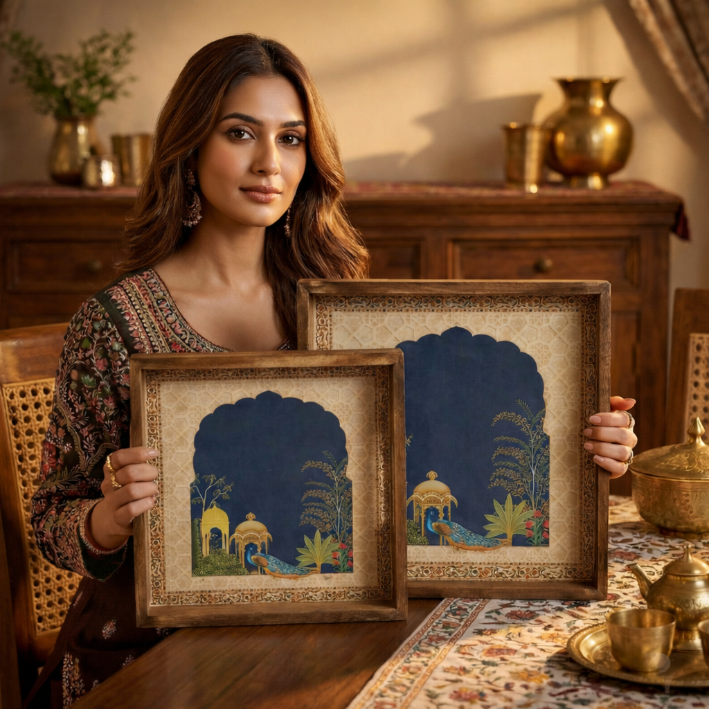 Serving Tray| Set of 2 | Size : 12 x 12 inch & 10 x 10 inch | Square Trays | Wooden Tray for Decoration | Wooden Tray Set for Serving