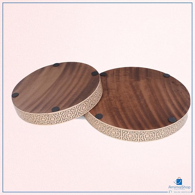 Set of 2 Round Wooden Serving Trays