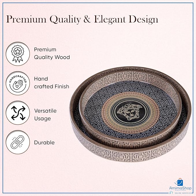 Set of 2 Round Wooden Serving Trays