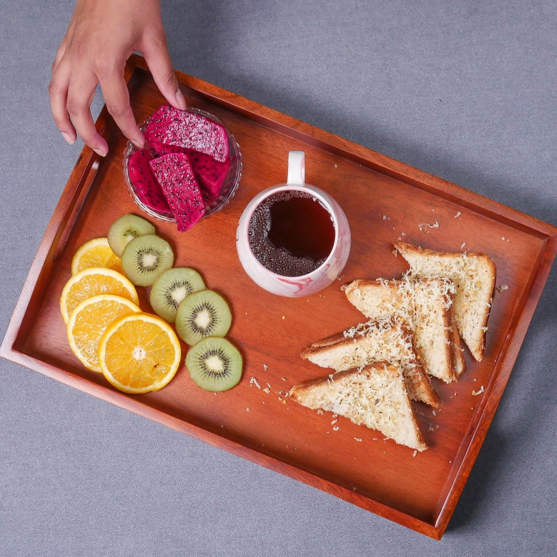 Large Wooden Serving Tray (40x27x7 cm) | Premium Mango Wood Rectangular Tray for Kitchen, Dining Table, Tea/Coffee, Breakfast & Party | Handcrafted Decorative Serving Platter for Home & Gifts