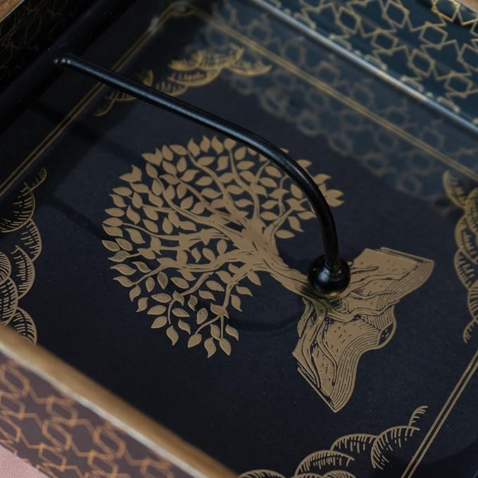 Wooden Napkin Holder for Dining Table | Handcrafted Tissue Holder Stand for Kitchen, Office & Home Décor | Wooden Tissue Paper Holder | Black Design (8 x 8 x 2.5 Inches)