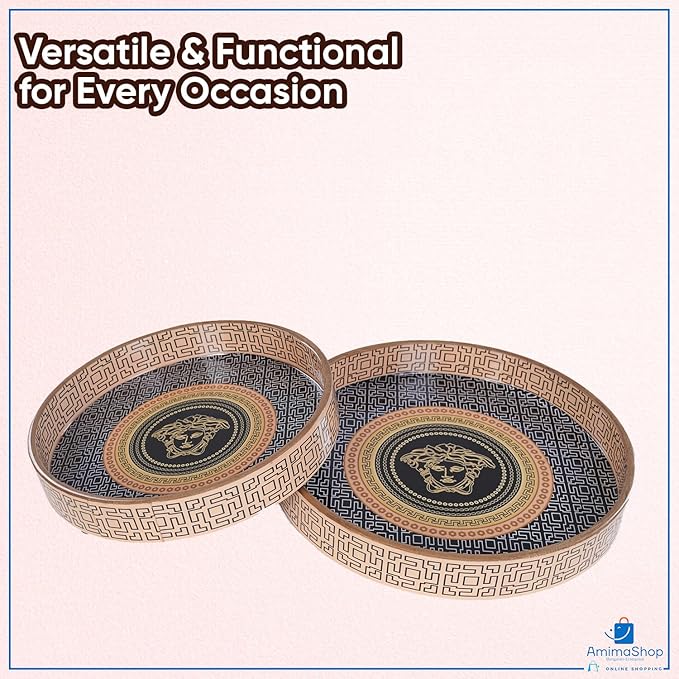Amimashop® Set of 2 Round Wooden Serving Trays