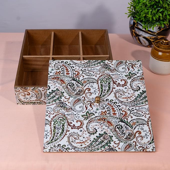 Amimashop® Wooden Handcrafted Spice Box with 6 Containers
