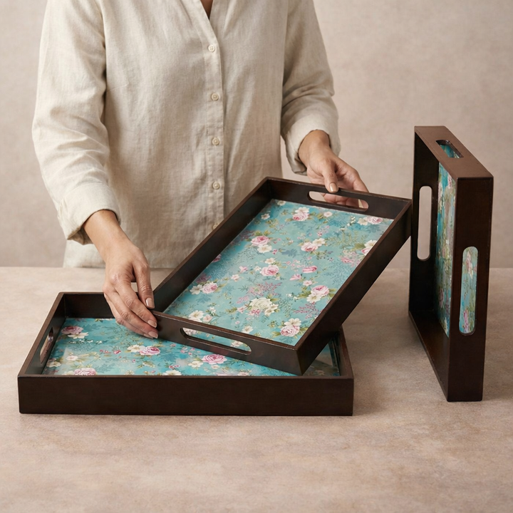 Wooden Tray Set of 3 – Large, Medium & Small Sizes|Handcrafted Wooden Tray Set for Gift & Serving