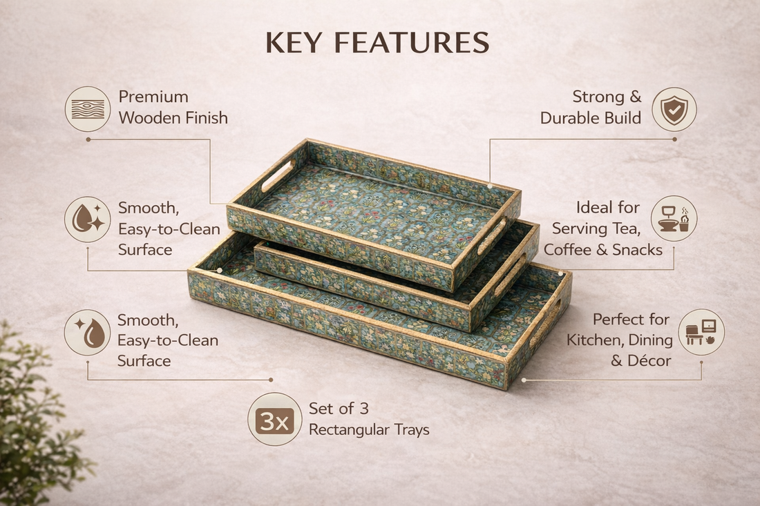 Set of 3 Rectangular Wooden Serving Trays - 12", 14", 16" Rustic Wood Cheese Board and Appetizer Platters