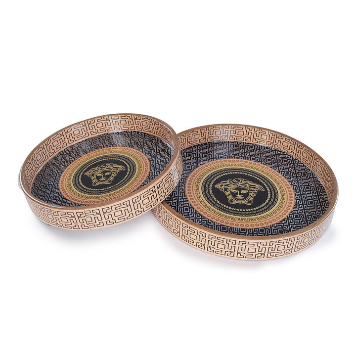 Amimashop® Orange Set of 2 Wooden Serving Trays 12"& 14"