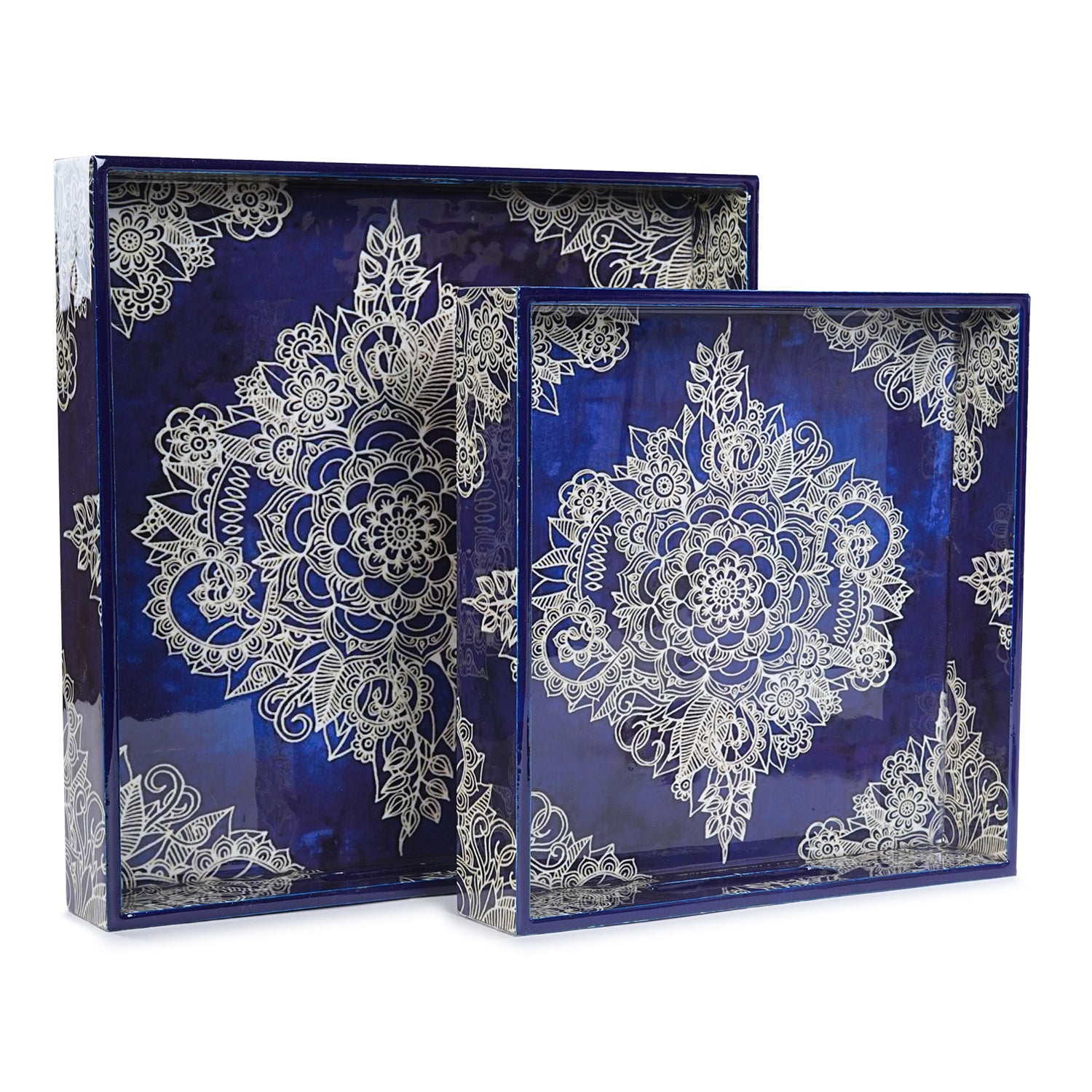 Magenta Set of 2 Wooden Serving Trays (12" & 10") | Premium Rectangular Mango Wood Trays for Kitchen, Dining, Tea/Coffee & Breakfast | Handcrafted Decorative Wooden Tray Set for Home & Gift