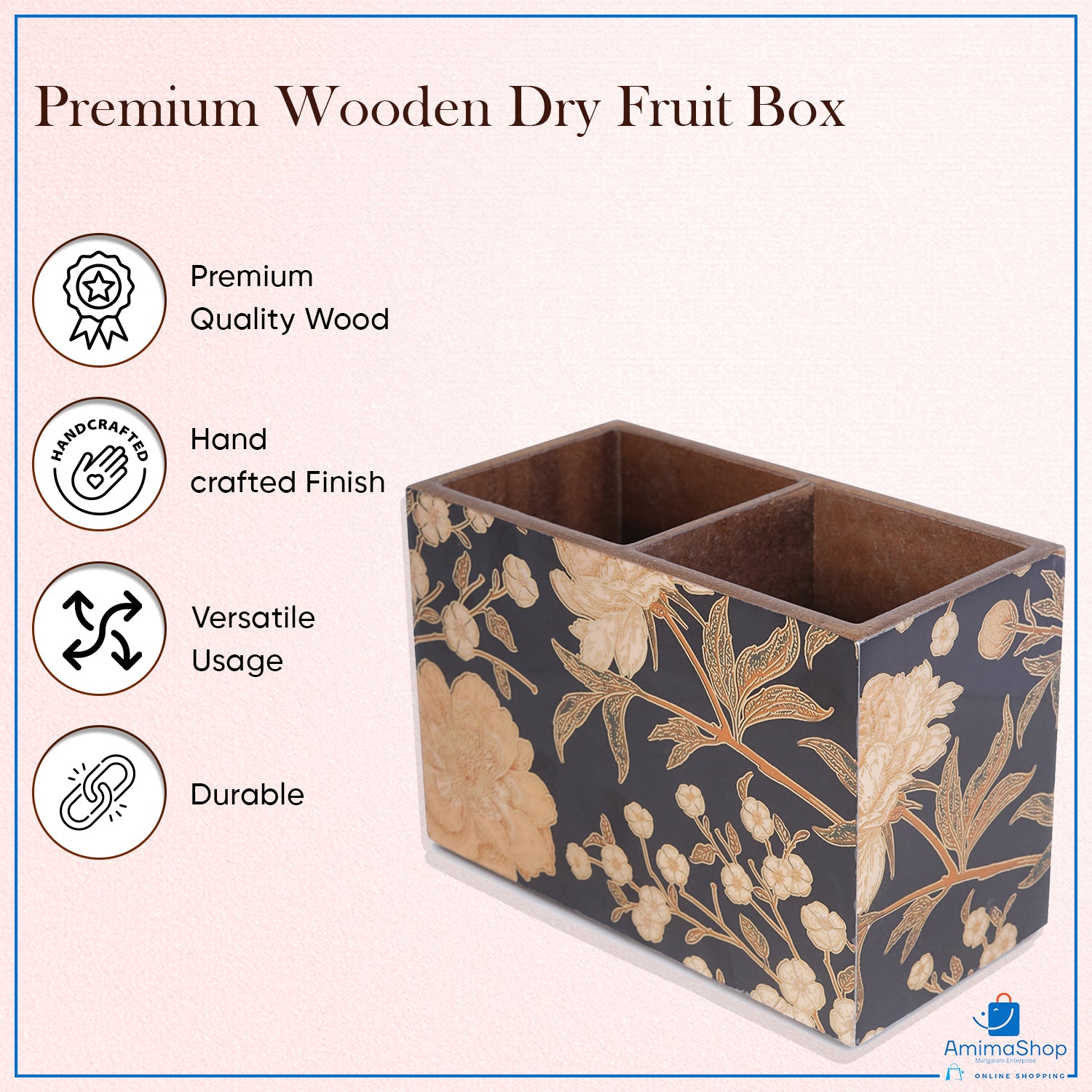 Wooden Cutlery Holder with 2 Sections – BLACK Design Spoon Stand for Kitchen & Dining Table Organizer | Multipurpose Wooden Utensil Holder, Chammach Stand & Table Decor (10x16x12 cm)