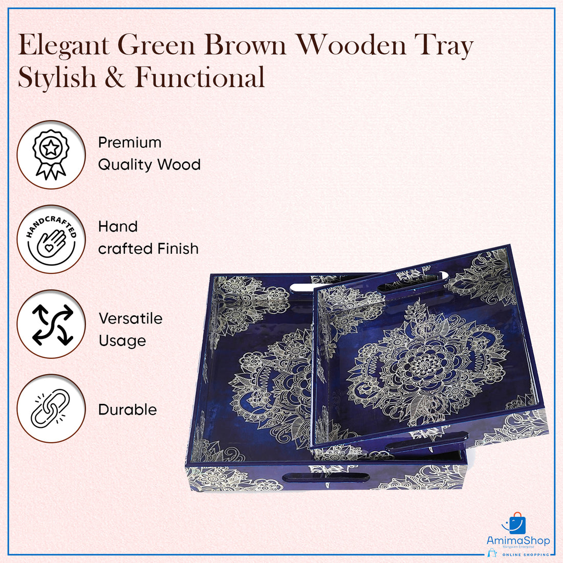 Amimashop® Meganta Set of 2 Wooden Serving Trays 12"& 14"