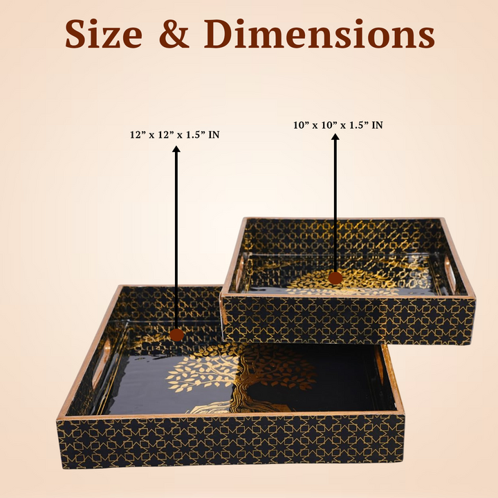 Amimashop® Black Tree Set of 2 Wooden Serving Trays 12"& 14"