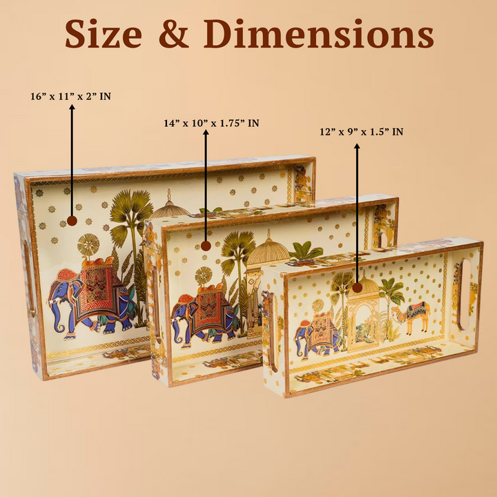 Amimashop® Camel Set of 3 Rectangular Wooden Serving Trays 16", 14", 12"