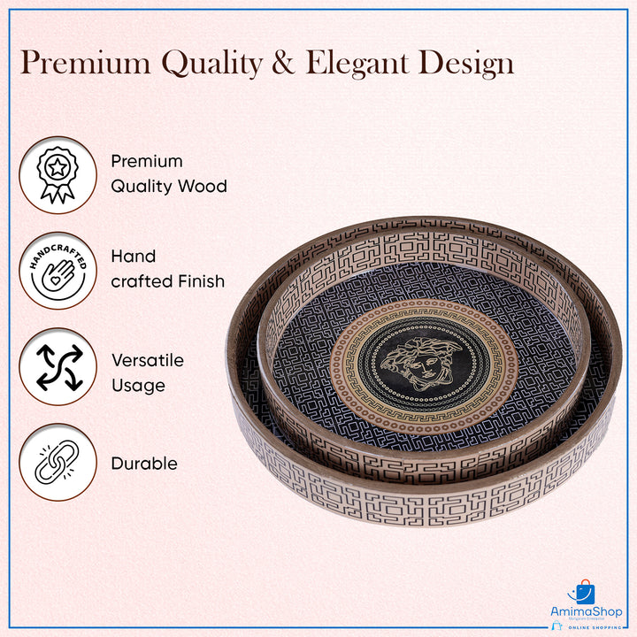 Amimashop® Orange Set of 2 Wooden Serving Trays 12"& 14"