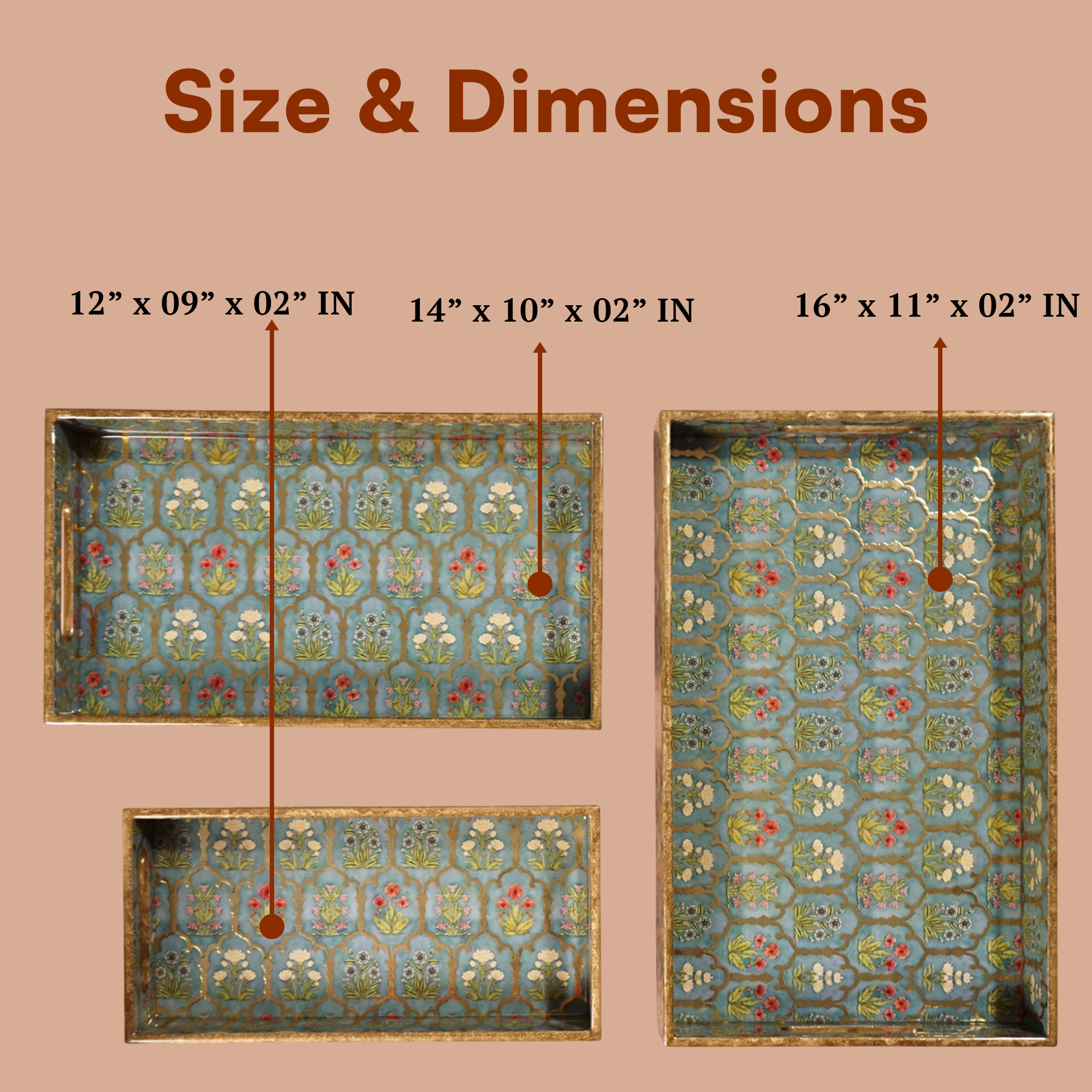 Set of 3 Rectangular Wooden Serving Trays - 12", 14", 16" Rustic Wood Cheese Board and Appetizer Platters