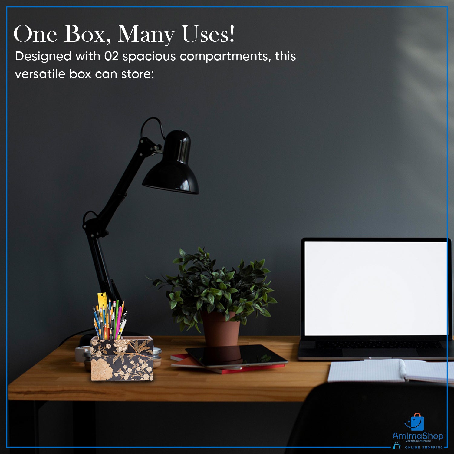 Wooden Cutlery Holder with 2 Sections – BLACK Design Spoon Stand for Kitchen & Dining Table Organizer | Multipurpose Wooden Utensil Holder, Chammach Stand & Table Decor (10x16x12 cm)