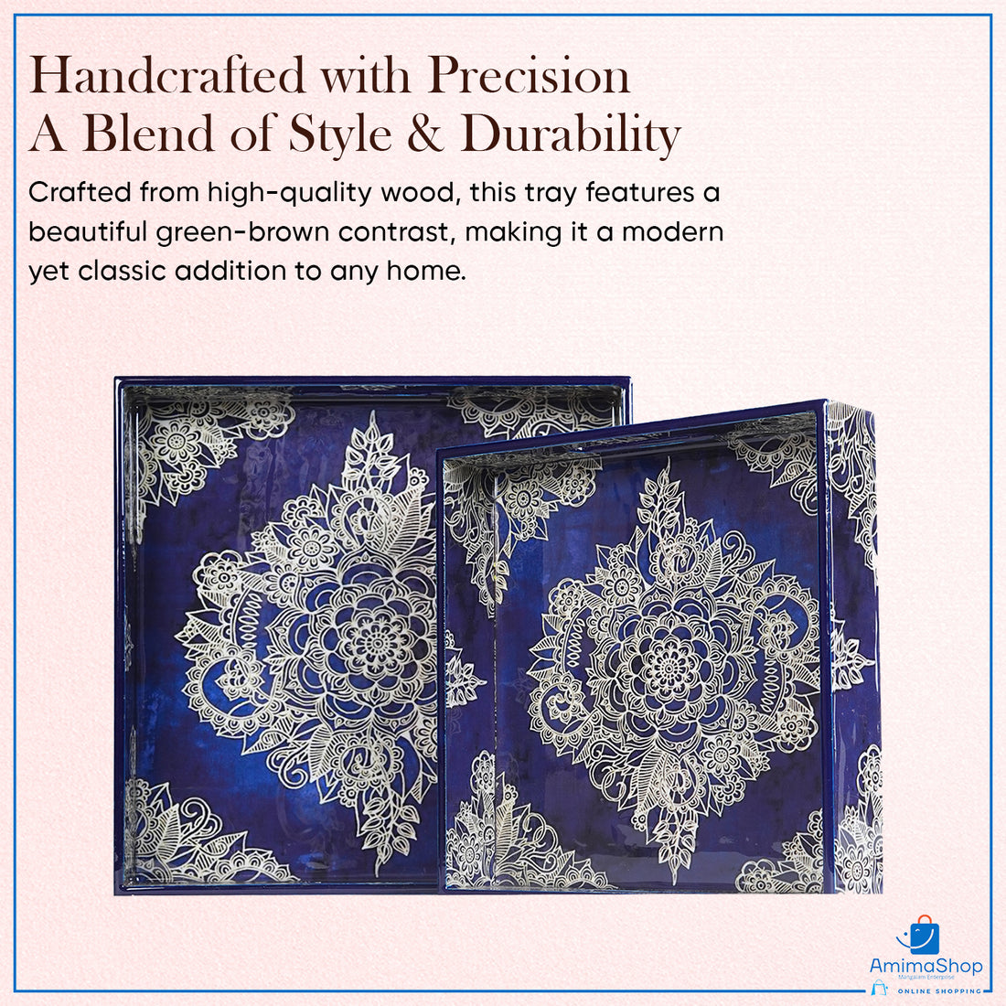 Amimashop® Meganta Set of 2 Wooden Serving Trays 12"& 14"