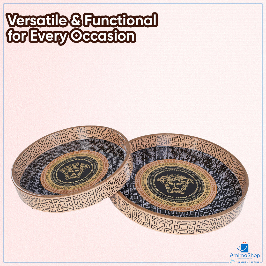 Amimashop® Orange Set of 2 Wooden Serving Trays 12"& 14"