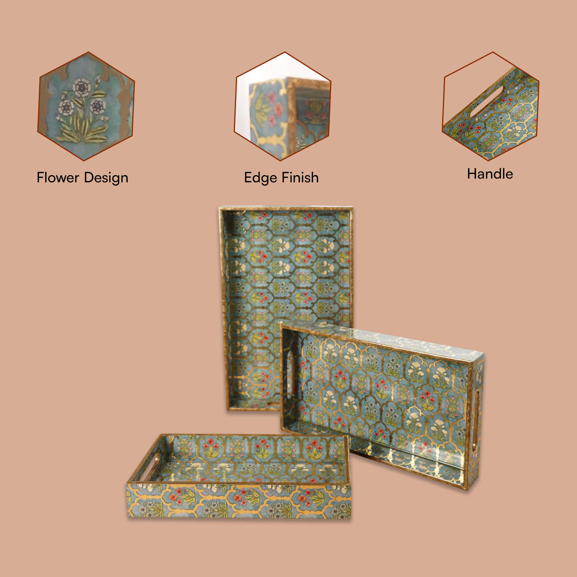 Set of 3 Rectangular Wooden Serving Trays - 12", 14", 16" Rustic Wood Cheese Board and Appetizer Platters