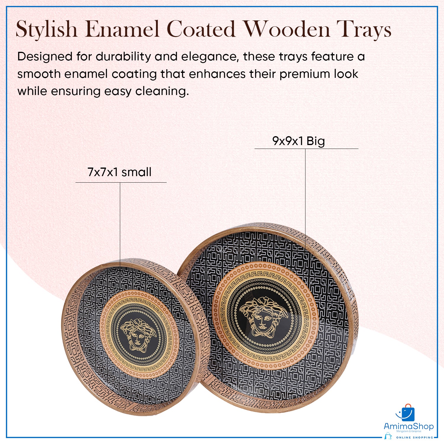 Orange Set of 2 Wooden Serving Trays 12"& 10"