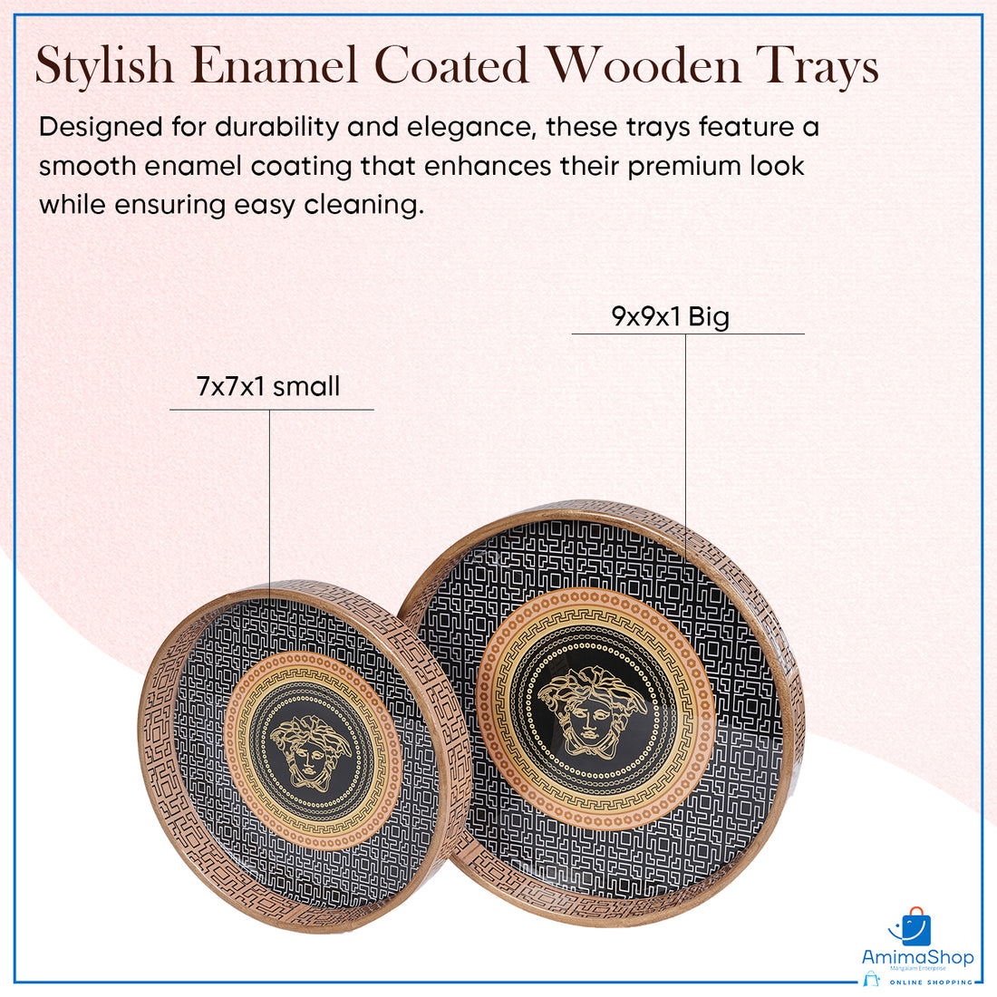 Amimashop® Orange Set of 2 Wooden Serving Trays 12"& 14"
