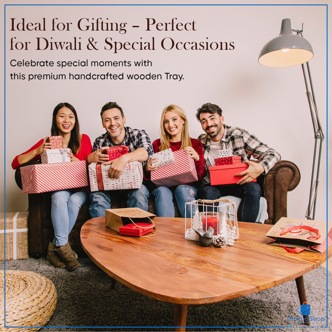Amimashop® Meganta Set of 2 Wooden Serving Trays 12"& 14"
