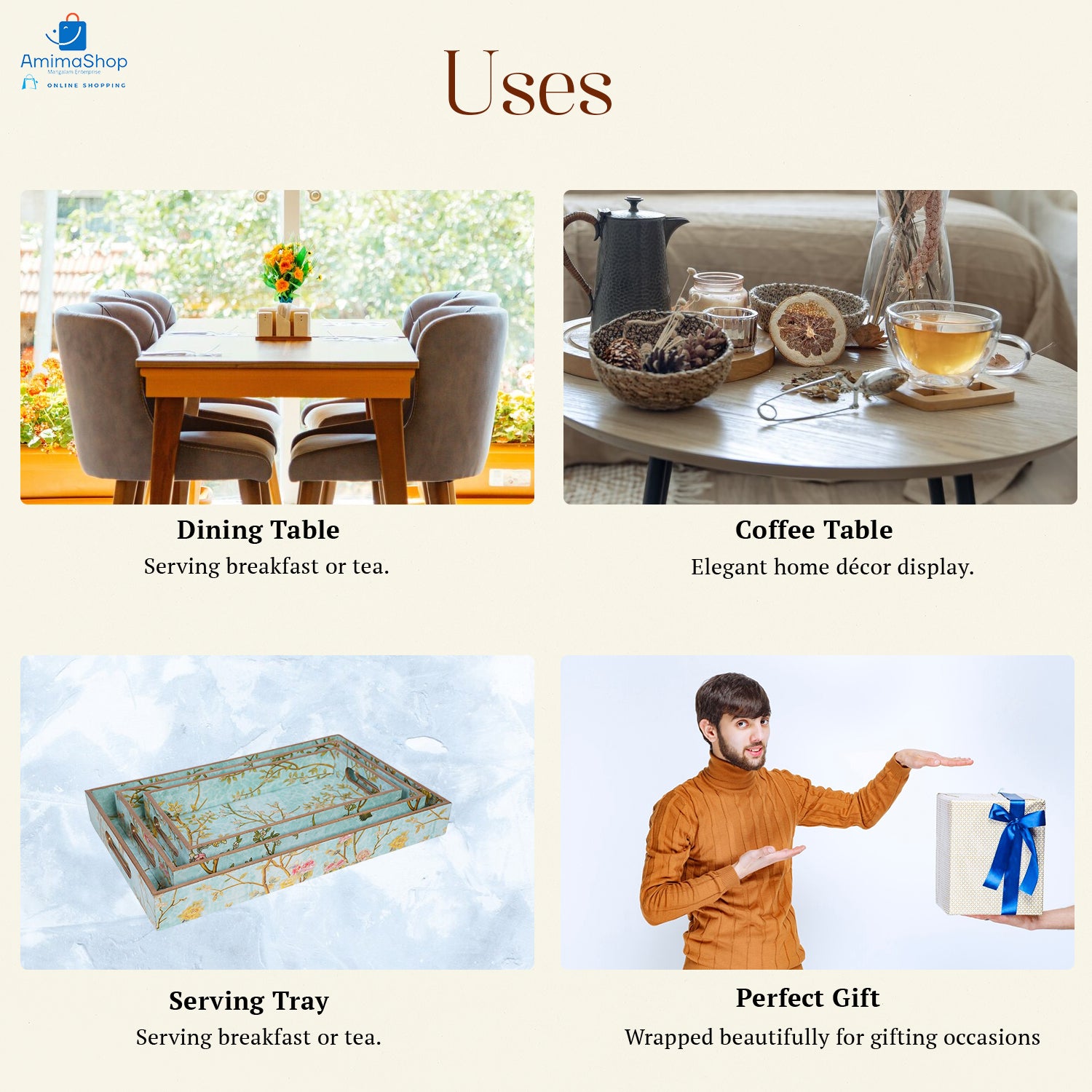 Green Set of 3 Rectangular Wooden Serving Trays 16", 14", 12"