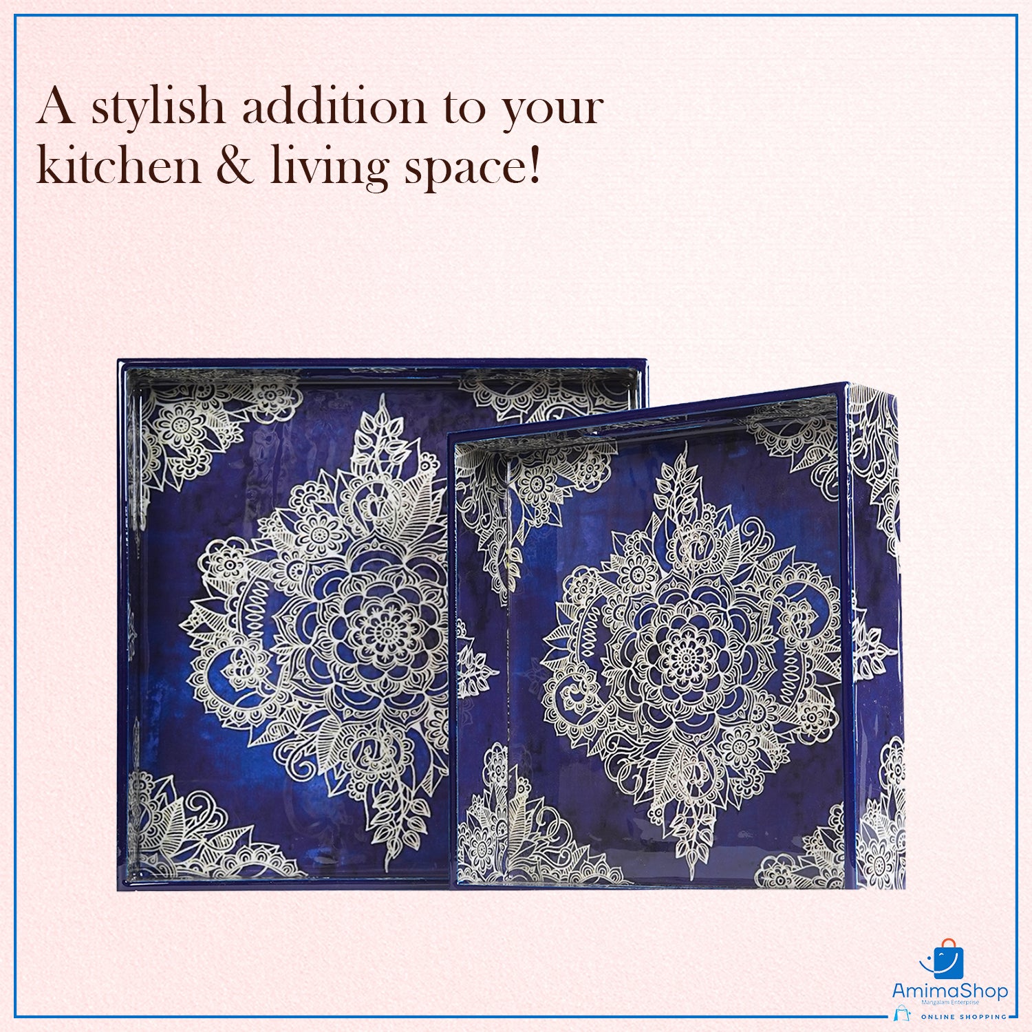 Magenta Set of 2 Wooden Serving Trays (12" & 10") | Premium Rectangular Mango Wood Trays for Kitchen, Dining, Tea/Coffee & Breakfast | Handcrafted Decorative Wooden Tray Set for Home & Gift