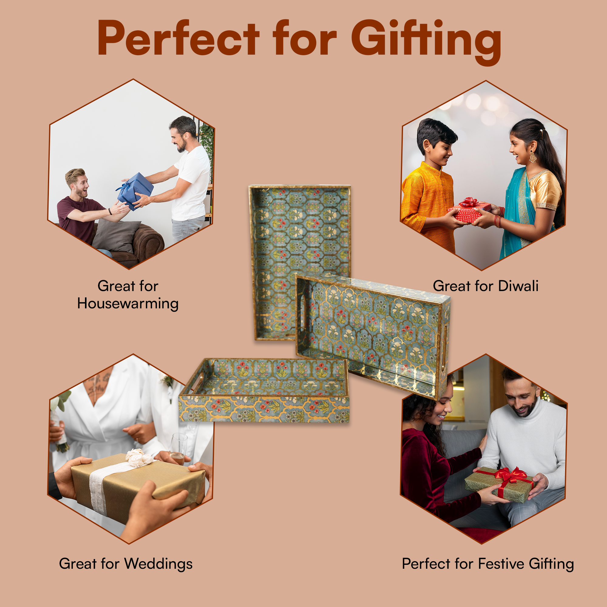 Set of 3 Rectangular Wooden Serving Trays - 12", 14", 16" Rustic Wood Cheese Board and Appetizer Platters